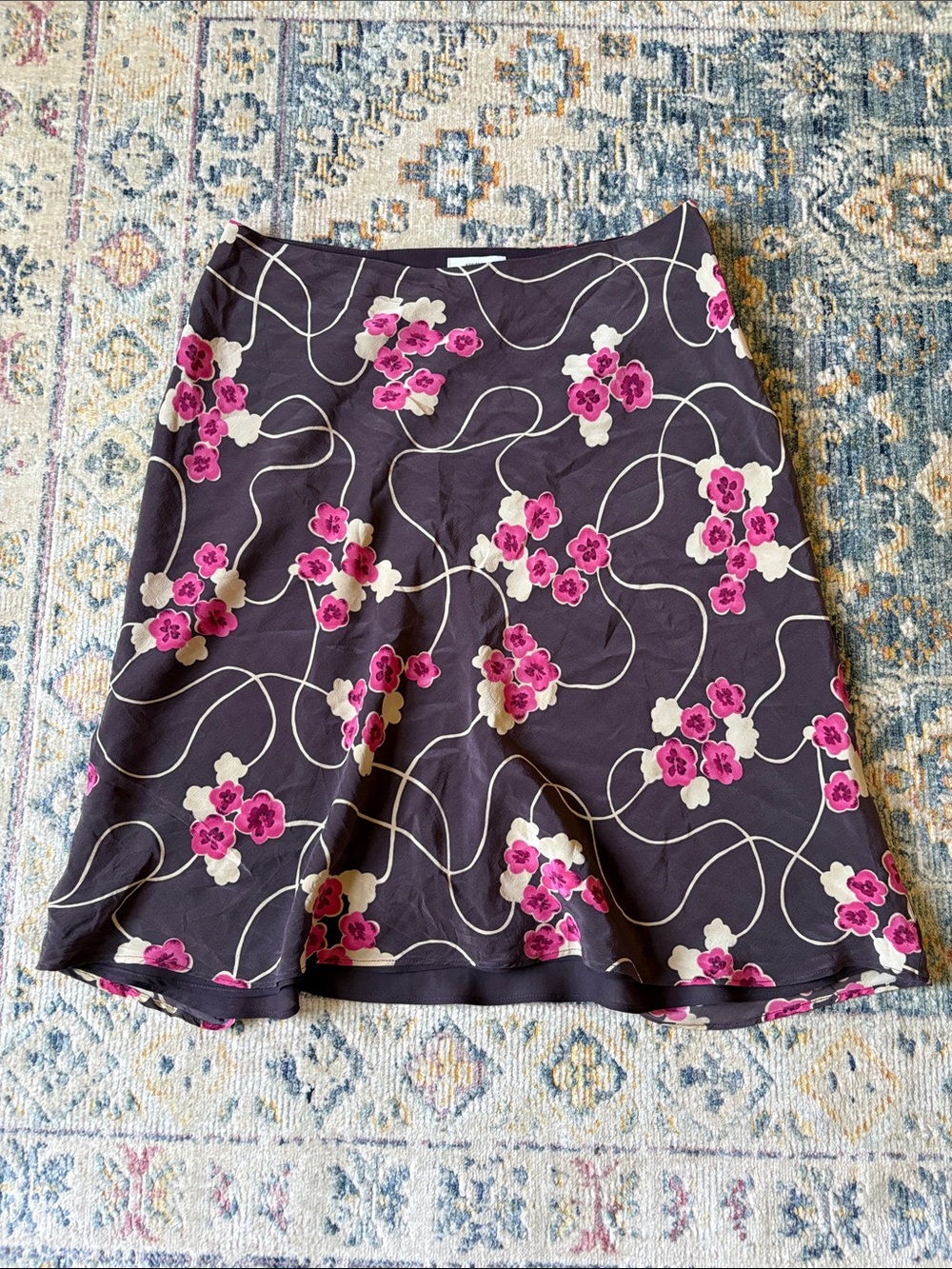 LOFT Purple A-Line Skirt with Pink and Cream Floral Print